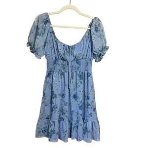 Altar'd State Inaya Blue Floral Ruffle Dress Coquette Fairy Whimsy Medium